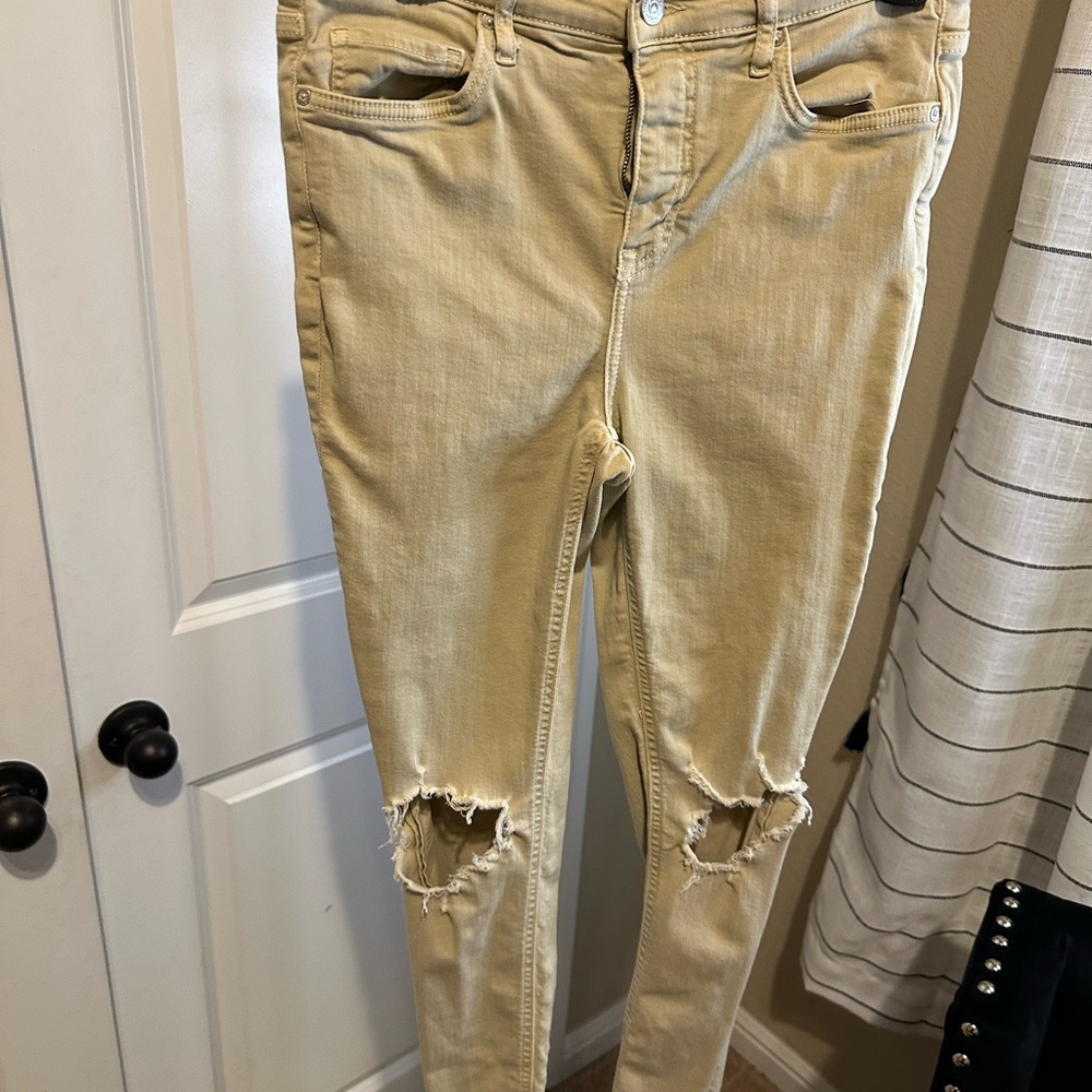 Free People Tan Distressed Skinny Jeans size 29R inseam: 29” box 5